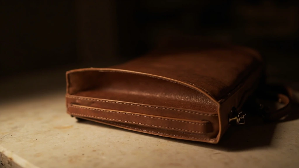 A bespoke Neri Karra leather briefcase resting on travertine in the Florence atelier