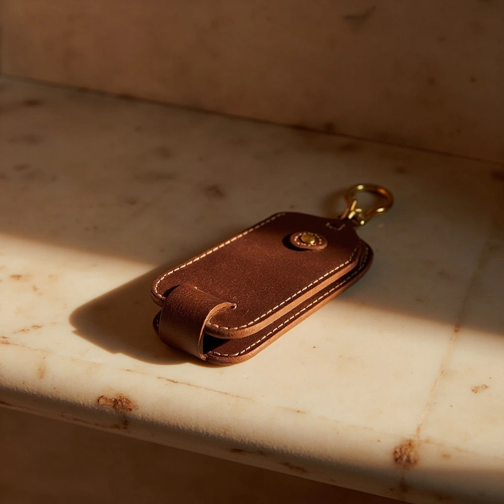 Modello 52 — brass-ringed key case.
