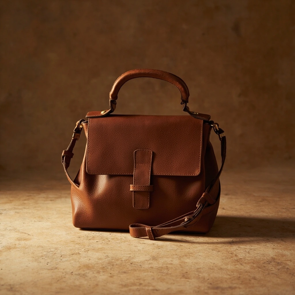 Modello 12 — a structured top-handle handbag in cognac vegetable-tanned leather.